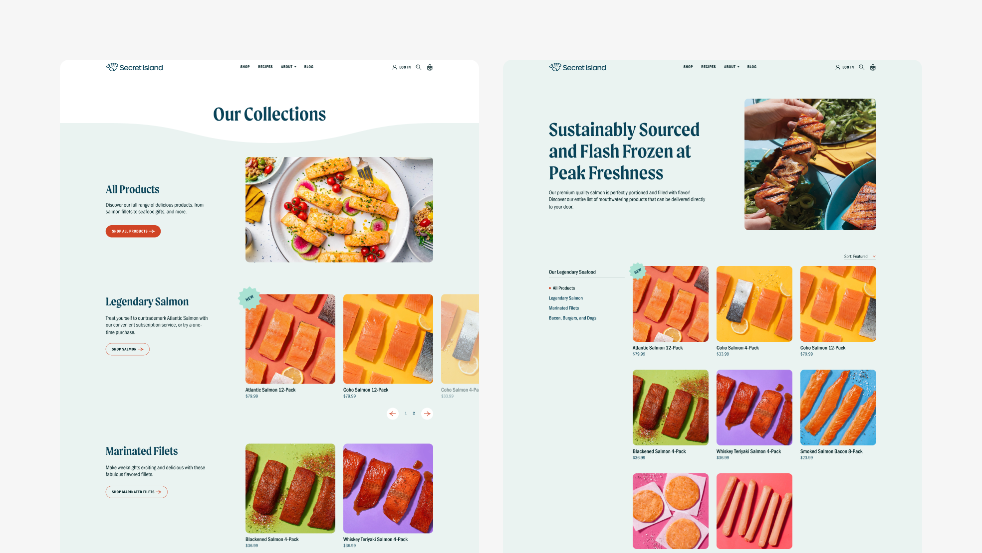 Desktop views of Collections and Product Index.